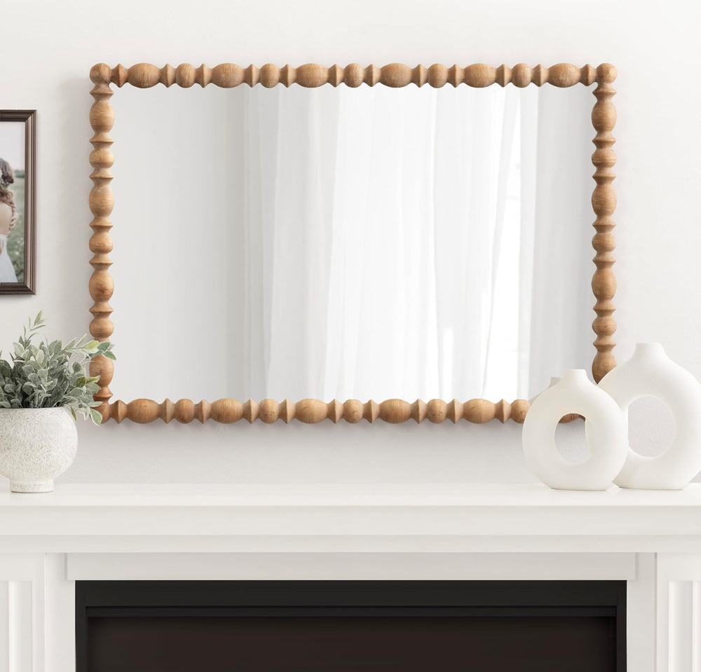 Kate and Laurel Prindle Turned Wood Beaded Rectangle Mirror