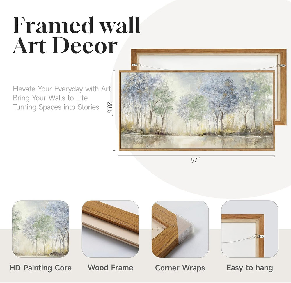 Framed Abstract Neutral Forest Landscape Wall Art for Living Room, 60x30 In