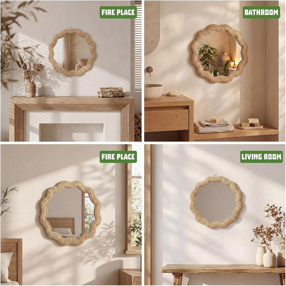 Junkin Boho Rattan Mirror for Bathroom, Circle, 11.8 x 11.8 in