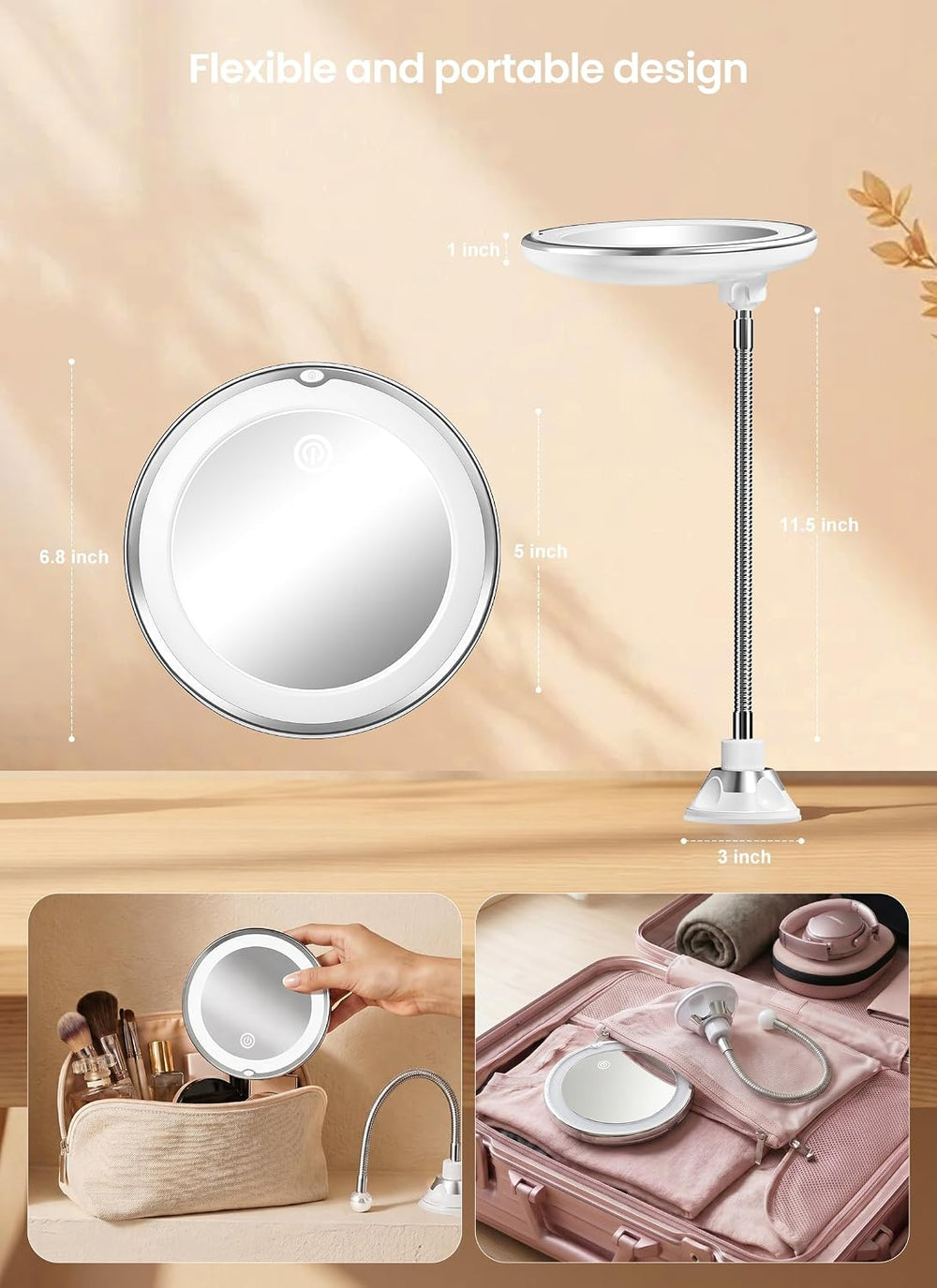 10x Makeup Mirror with Lights, Magnifying Mirror 3 Light Modes Silver