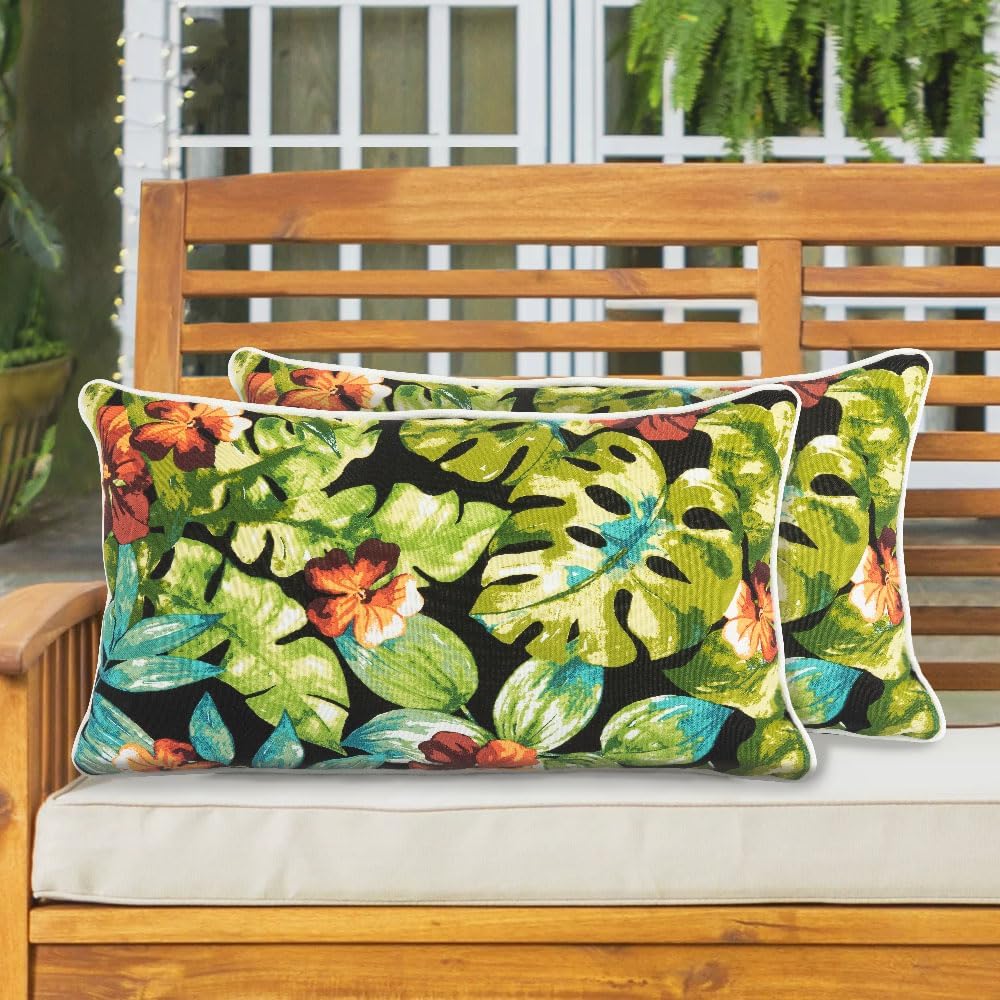 Lumbar Pillow with Insert, Set of 2, Outdoor Indoor Waterproof Decorative Pat...