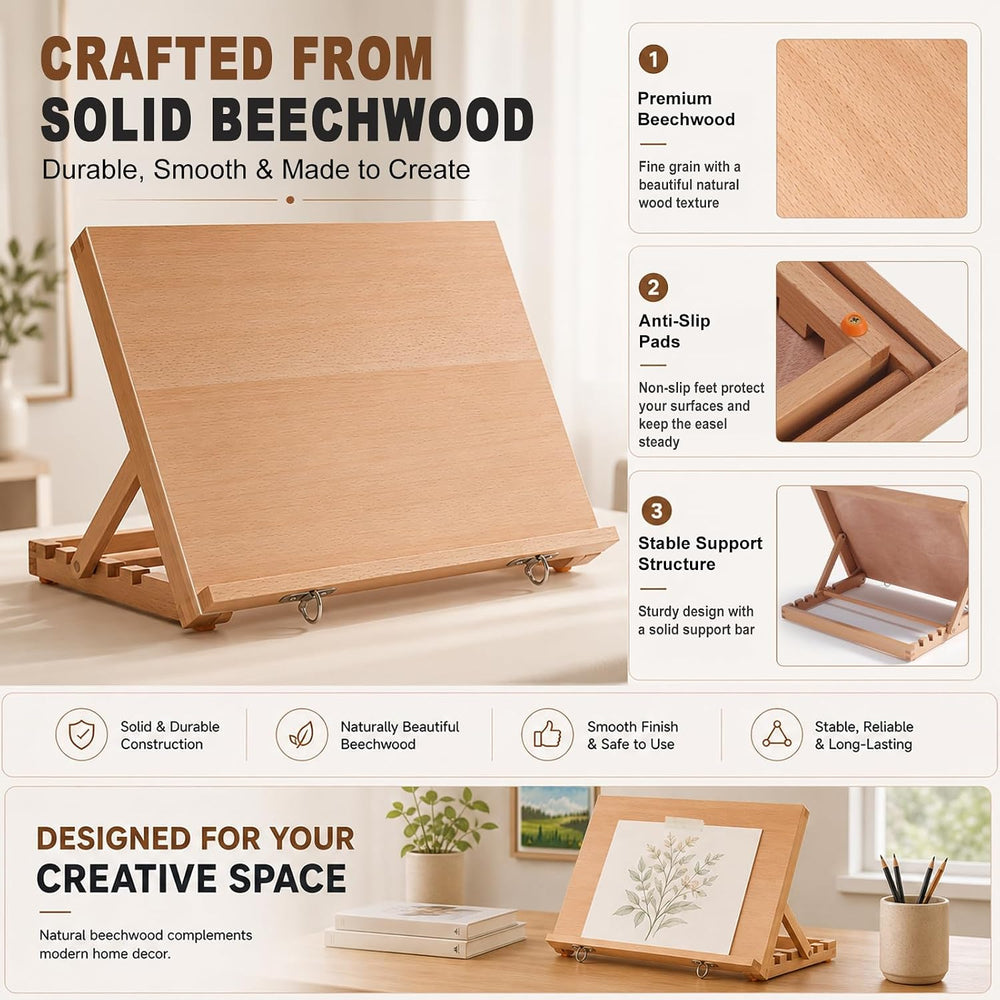 16.5"x12" Beechwood Tabletop Easel with Paint and Sketch Papers,Mas...