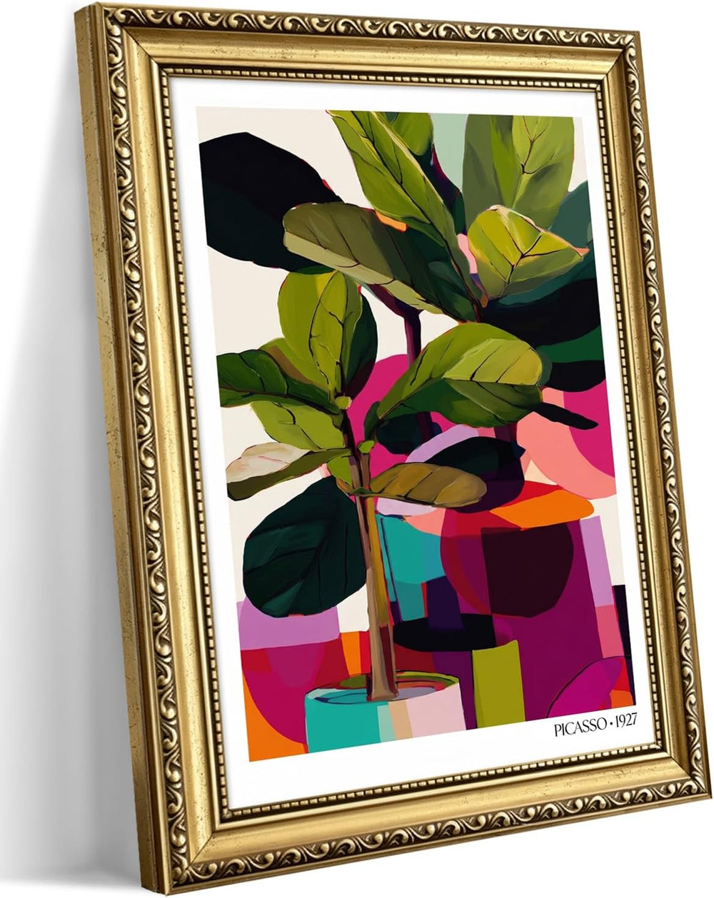 Gold Framed Picasso Wall Art, Modern Colourful Botanical Canvas Wall Decor Pa...