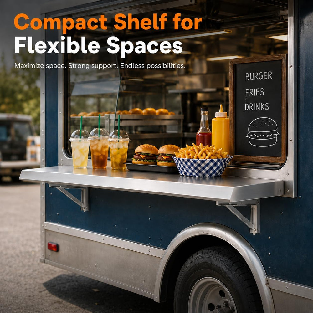 Folding Concession Shelf 24 x 12 Inch, Stainless Steel Fold Down Shelf
