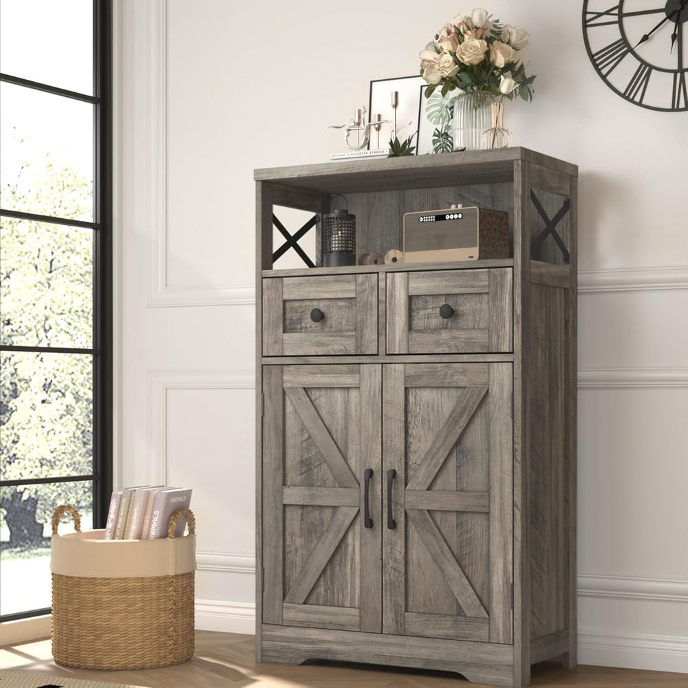 Befrases Farmhouse Storage Cabinet with Drawers and Shelf, Freestanding Kitch...