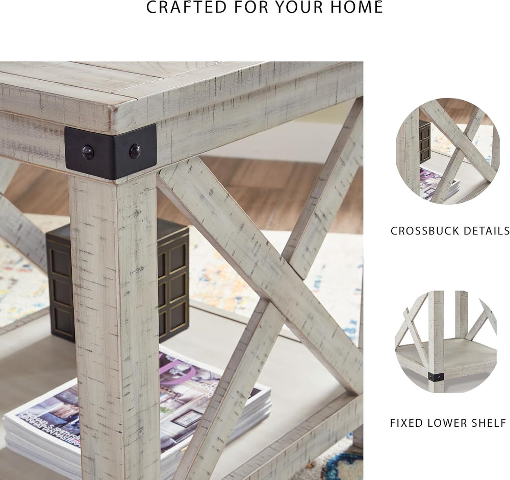 Signature Design by Ashley Carynhurst End Side Table, Farmhouse Whitewash