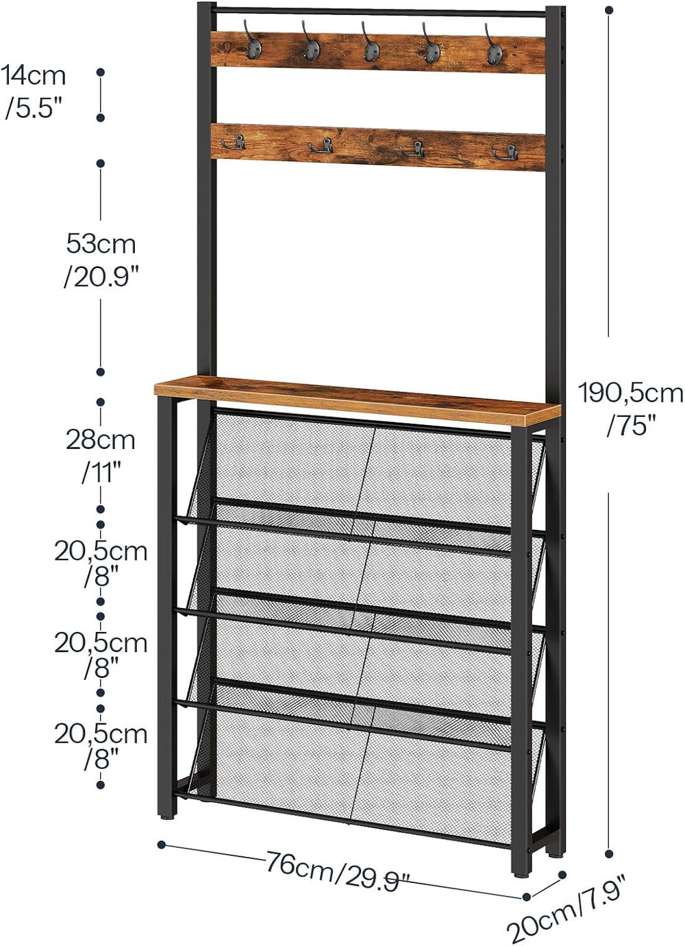 HOOBRO Hall Tree with Bench, Narrow Shoe Rack with Coat Rack, Coat Rack with ...