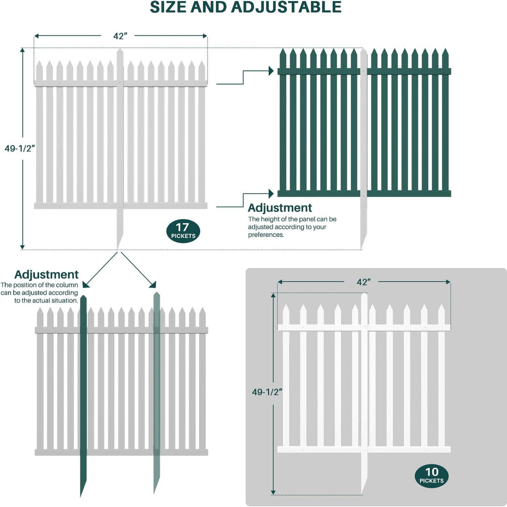 Bynbbur 2 Panels White Picket Fence 42" W x 36" H Garden Picket Fen...
