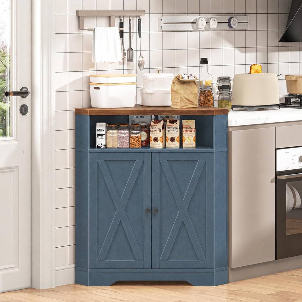 Halitaa Small Corner Storage Cabinet with USB Ports and Outlets, Blue