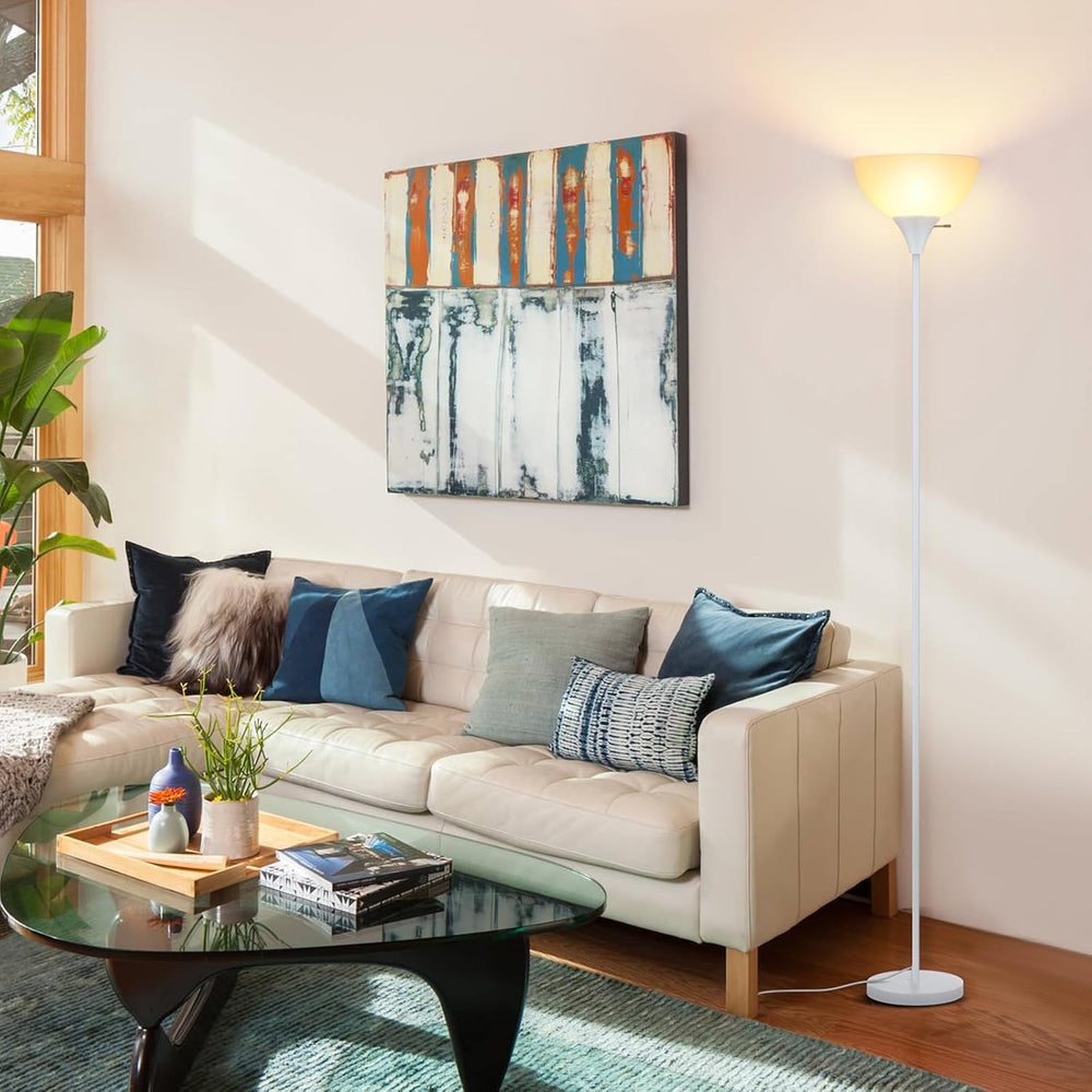 Coucrek Floor Lamp, LED Standing Lamps with White Plastic Shade, Corner Floor...
