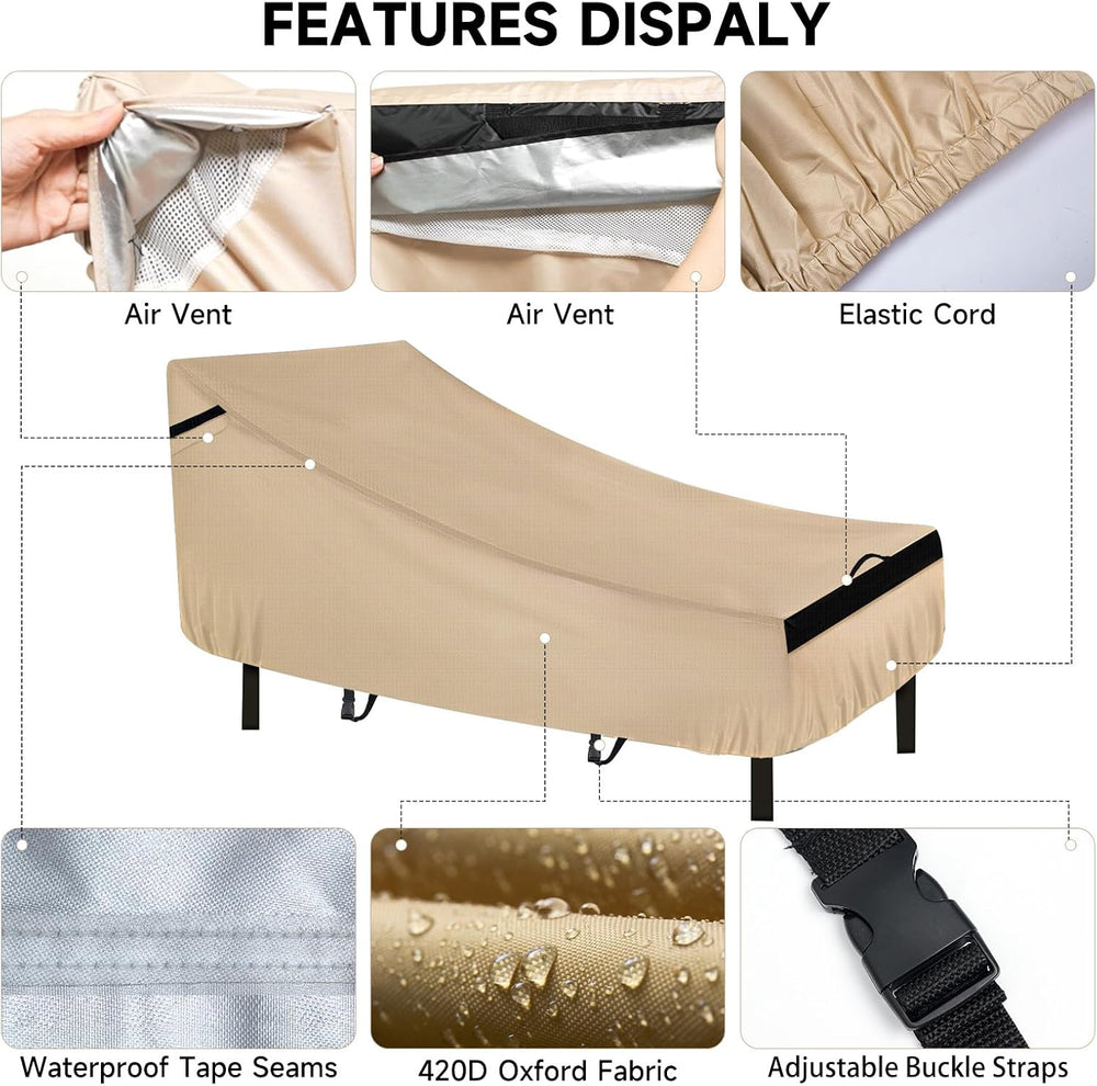 NEVERLAND Lounge Chair Covers 2 Pack 420D Waterproof Heavy Duty 78”x34“x32”