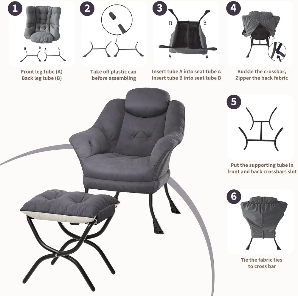 IDEALHOUSE Lazy Chair with Ottoman - Modern Living Room Chairs for Small Spac...