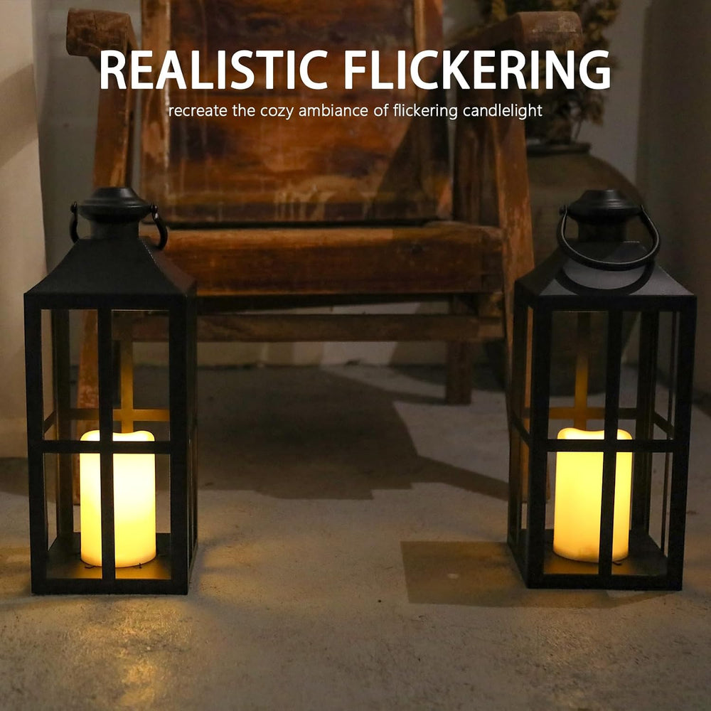 Bdor 17.7 Inch Black Metal Outdoor Lanterns, Set of 2 with LED Candles