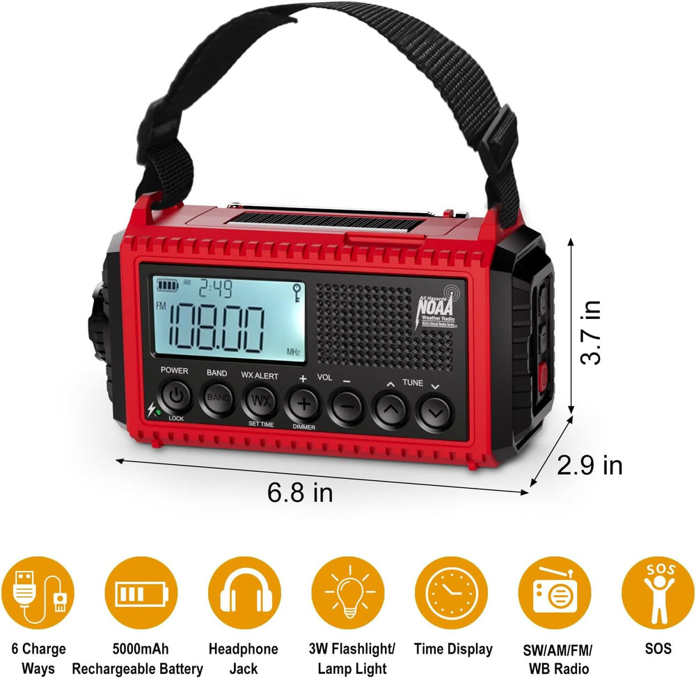 Raynic Emergency Radio, 5000mAh/18500mWh Weather Radio, Solar Hand Crank Emer...