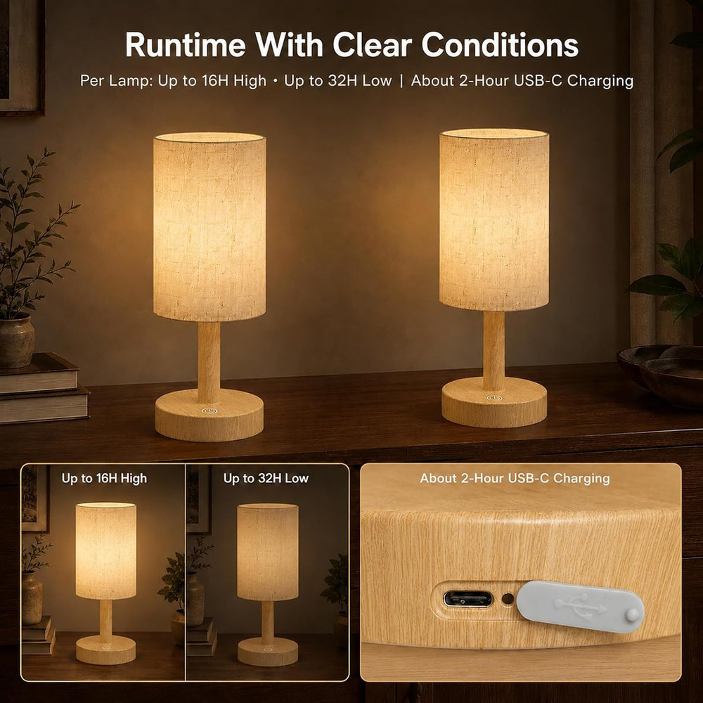 Small Rechargeable Cordless Table Lamp, Nightstand to Desk, Light Oak