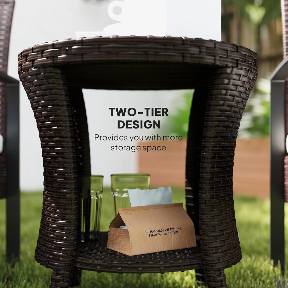 Outsunny 18" Outdoor Wicker Coffee Table 2-Tier Side Table Mixed Brown