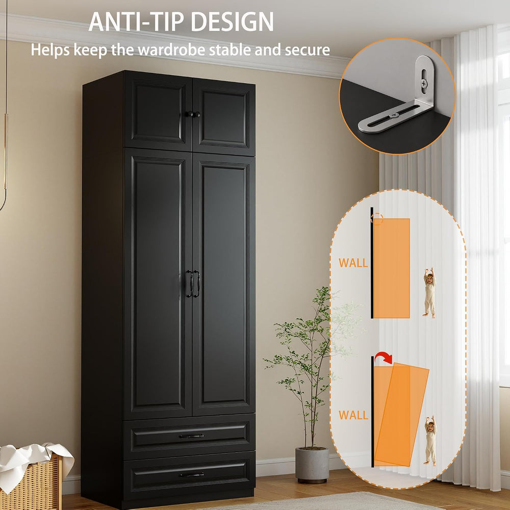 Black Armoire Wardrobe Closet with 2 Drawers, 88" Tall x 32" Wide