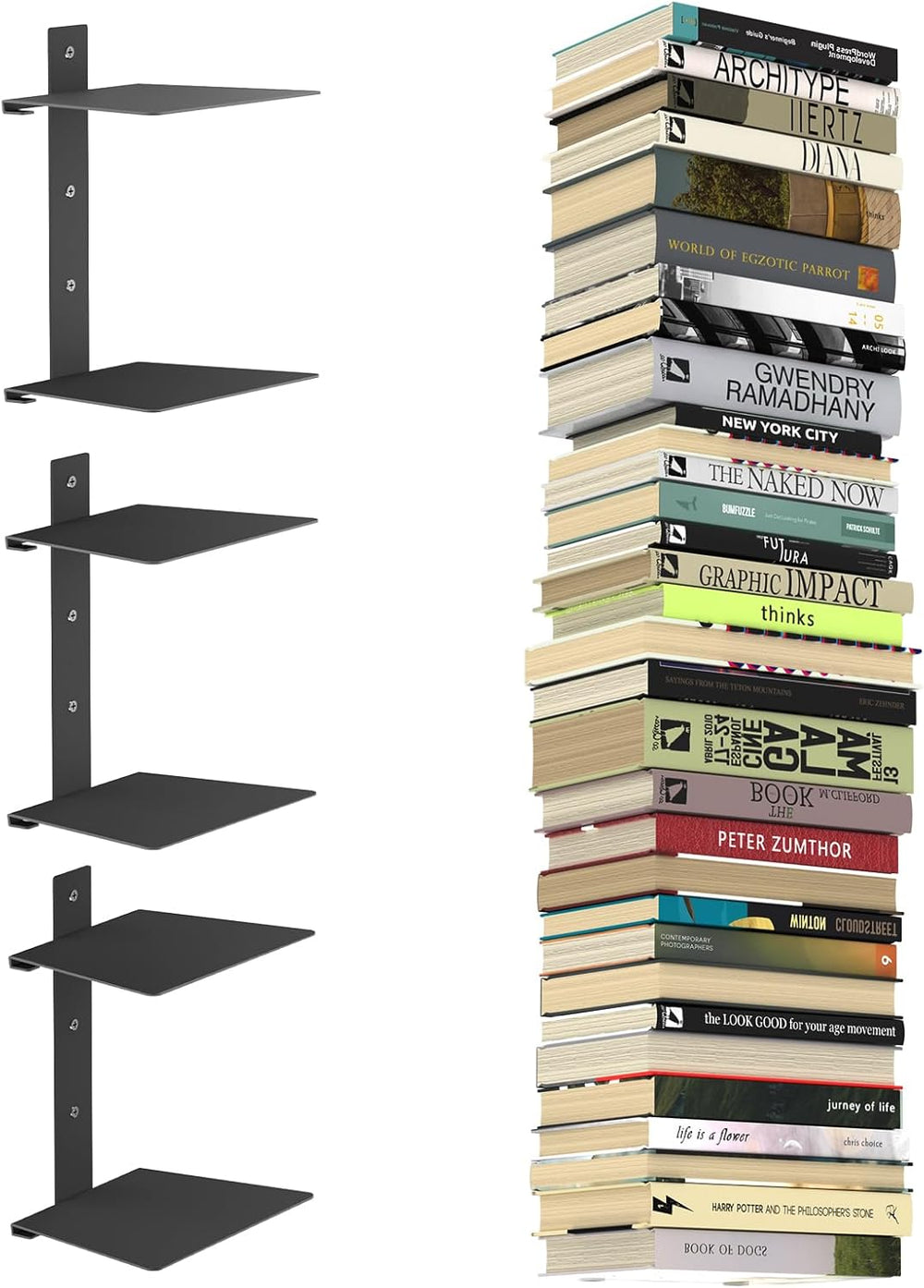 Mefirt 6 Tier Black Invisible Floating Bookshelves for Wall