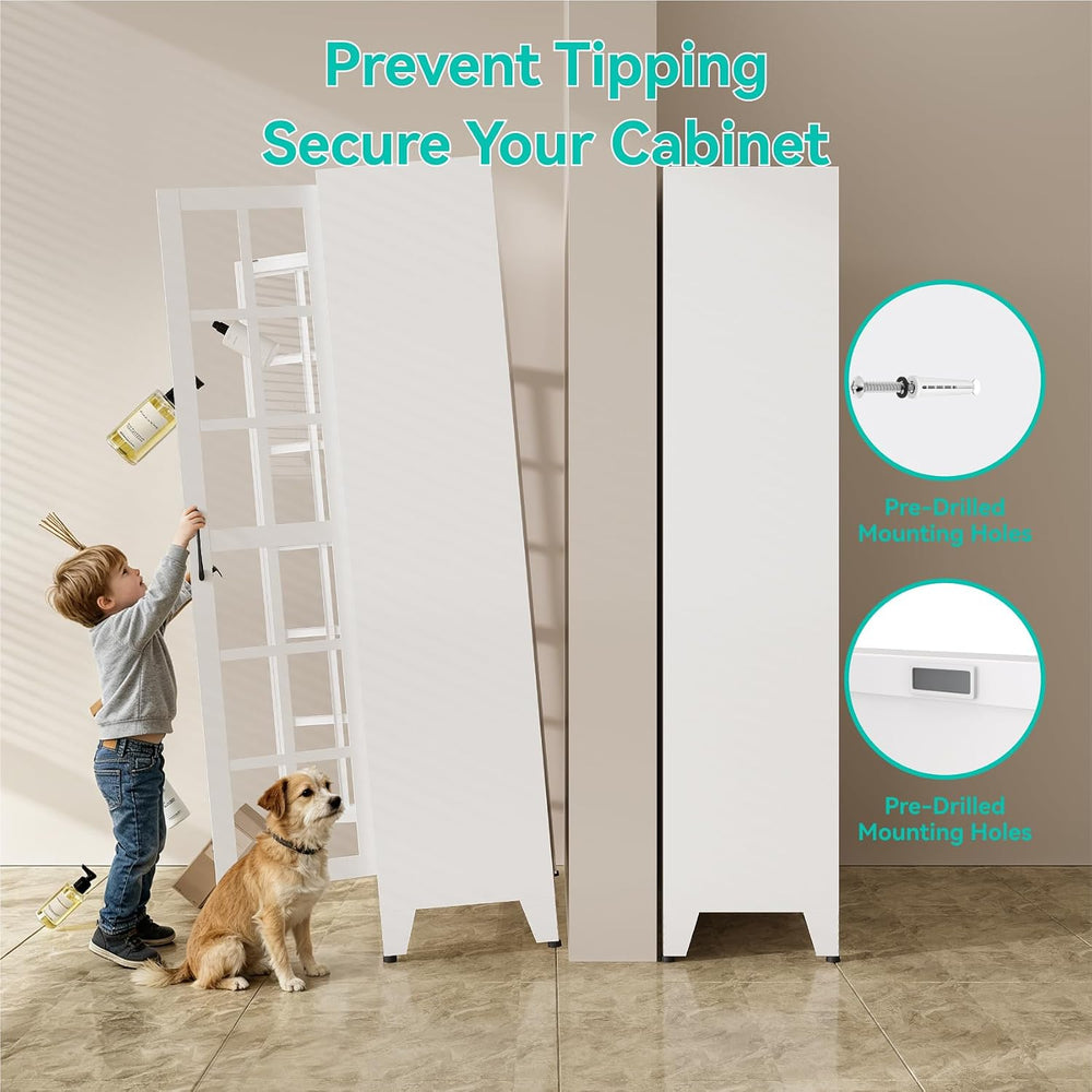 Metal Storage Cabinet with Glass Doors and Adjustable Shelves