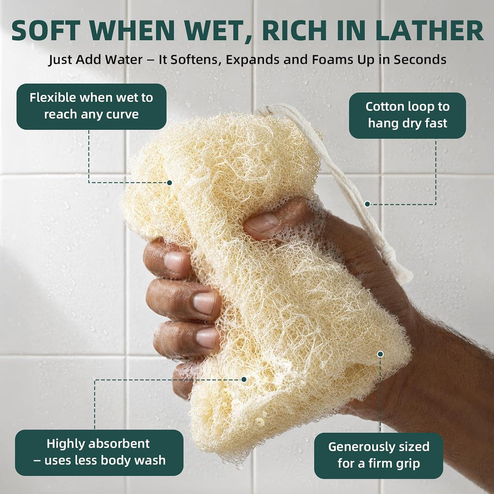 Natural Egyptian Loofah Sponge, Exfoliating Body Scrubber, 3 Pack