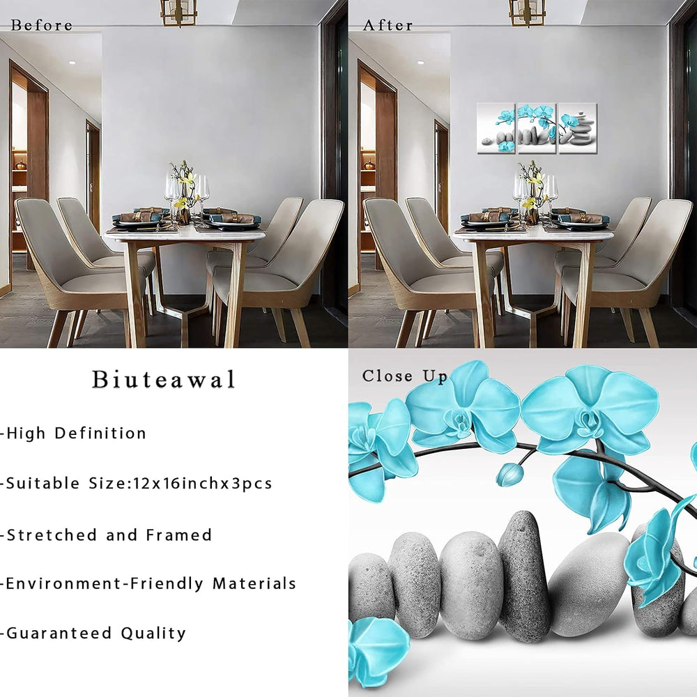 Biuteawal 3 Panel Zen Wall Art Blue Orchid Flower with SPA Stone Pictures Can...