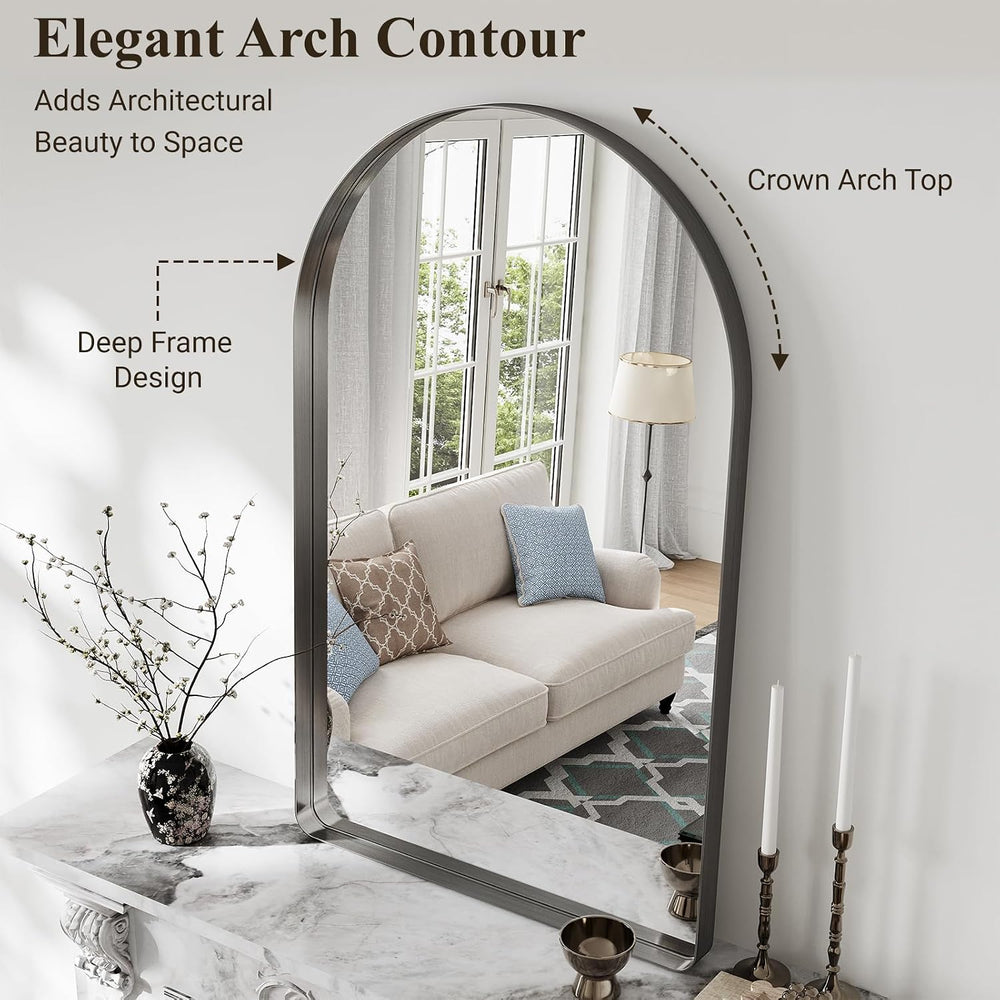 48"x30" Black Arched Mirror, Arched Wall Mirror with Metal Frame, W...