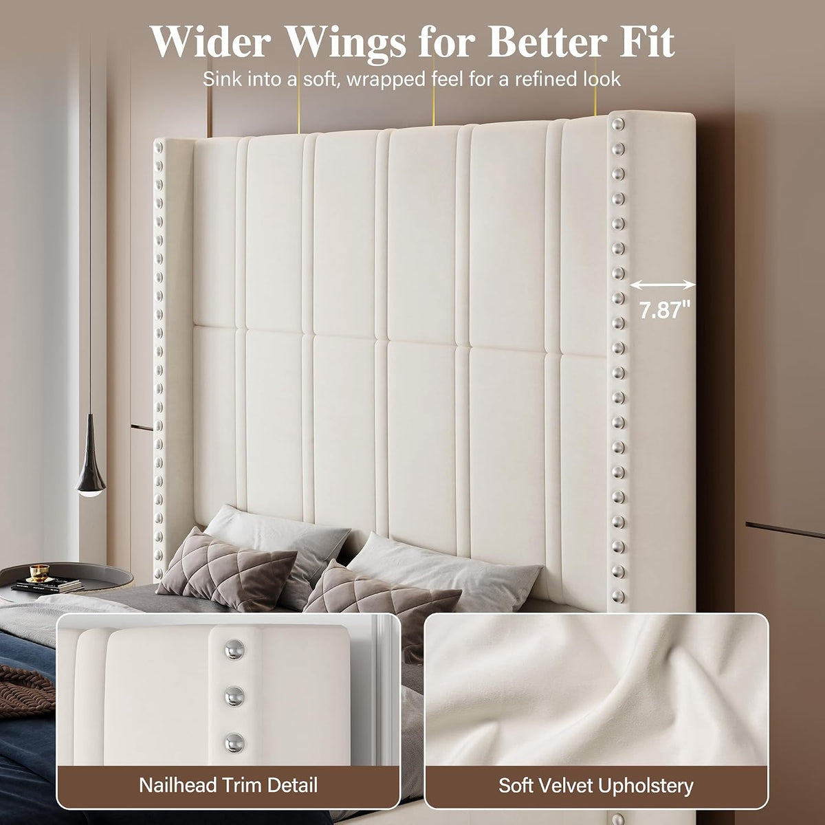 Queen Bed Frame with 65.75" Tall Headboard, Beige