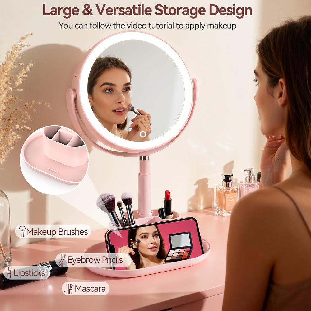 20X Magnifying Mirror with Lights and Storage, Double Sided Vanity Mirror