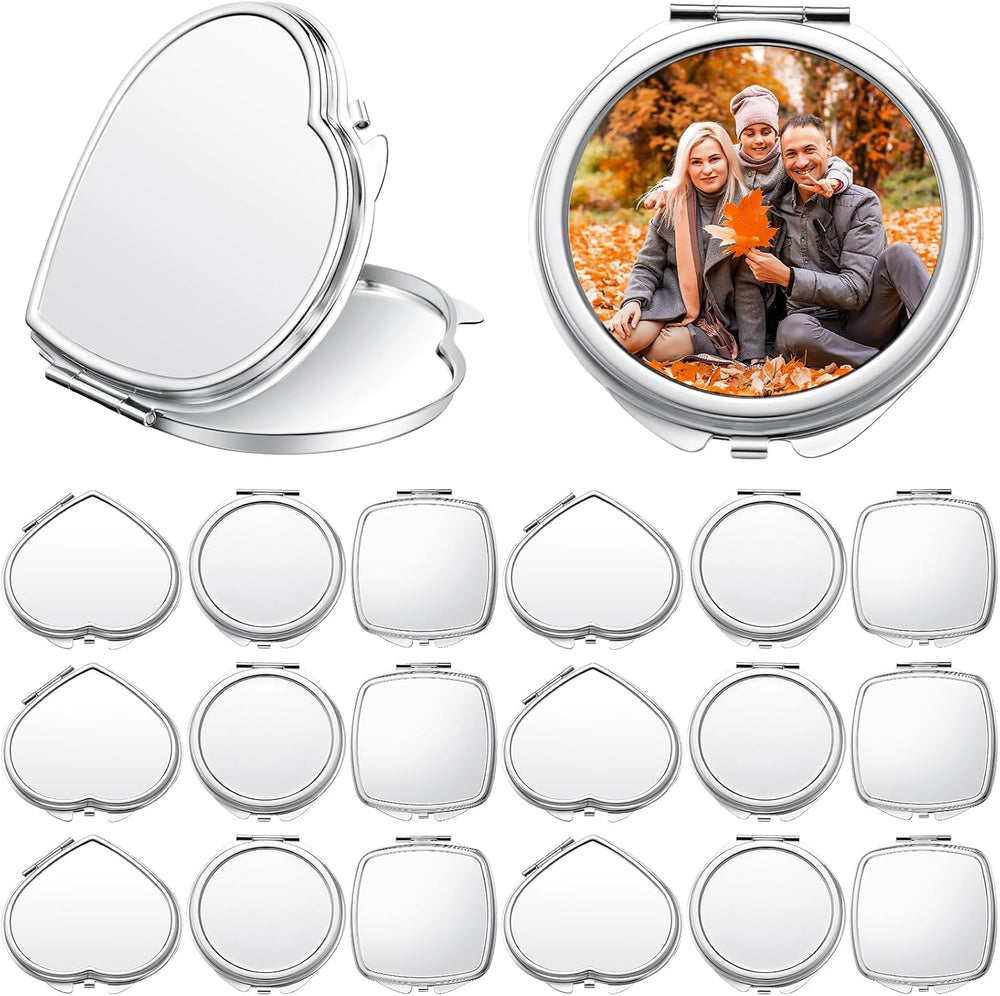 Jetec 18 Pcs Sublimation Blanks Compact Mirror 3 Shapes Heart Round Square