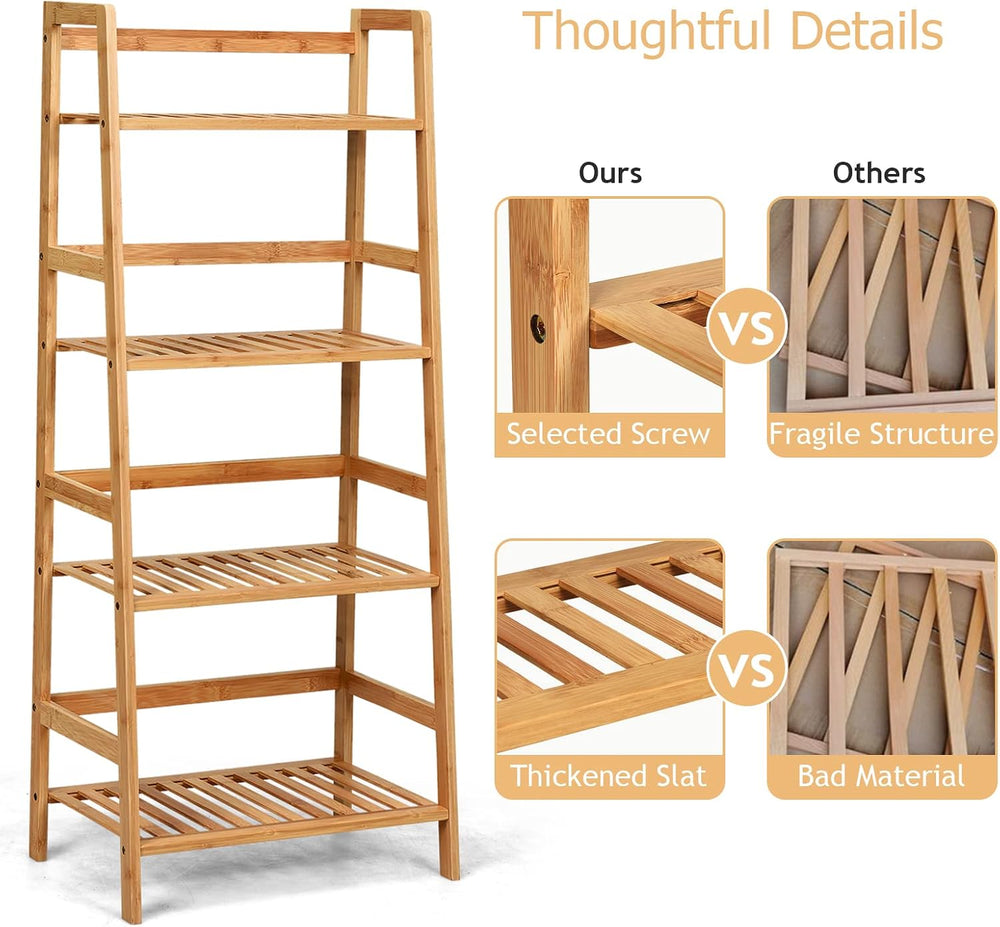 COSTWAY 4-Tier Ladder Shelf, Bamboo Plant Stand Rack