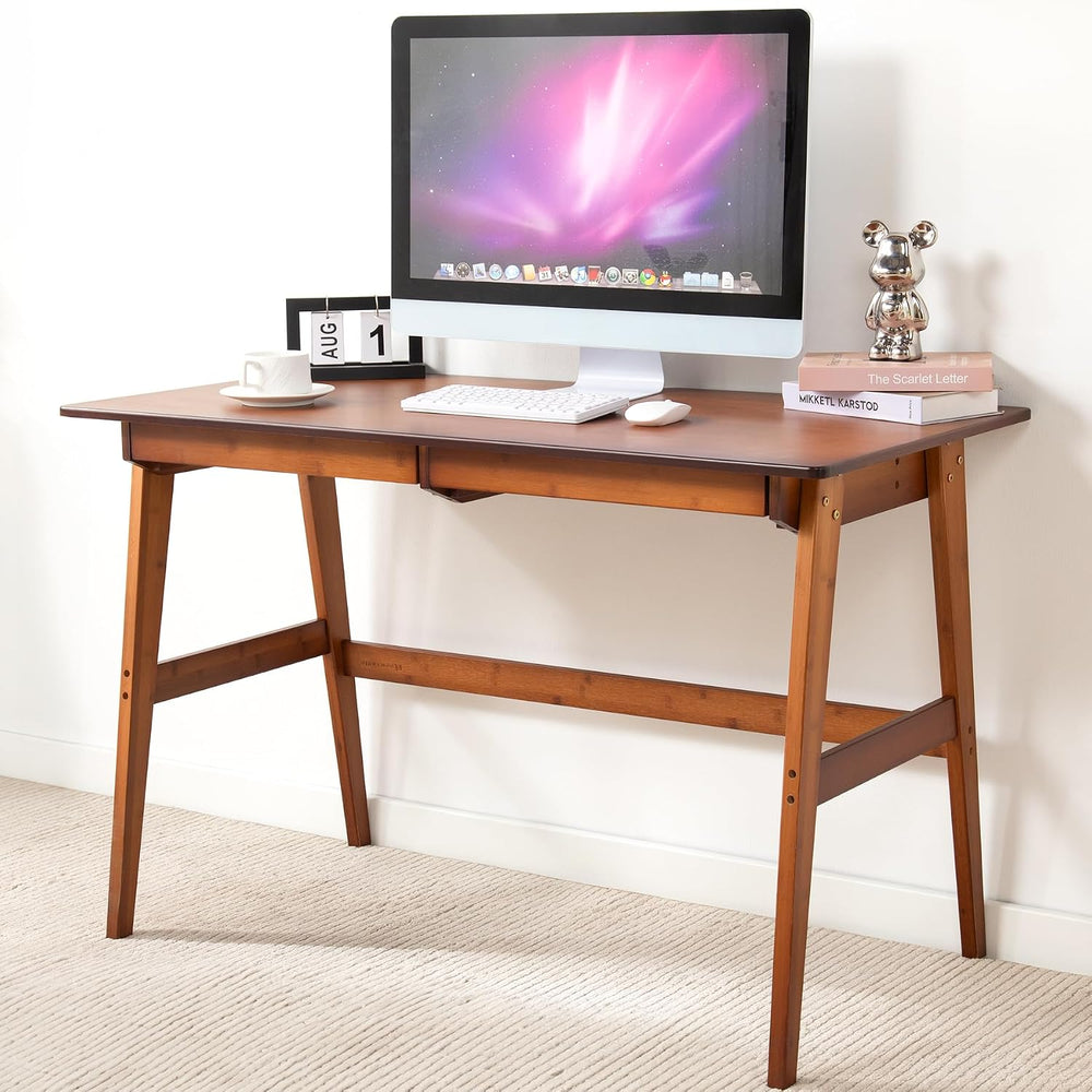 Nnewvante 46" Bamboo Writing Desk with Drawers for Home Office, Brown