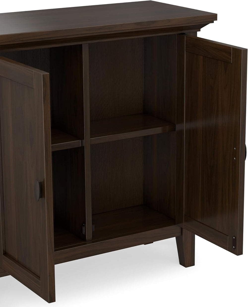 SIMPLIHOME Redmond 32" Wide Solid Wood Cabinet in Brunette Brown