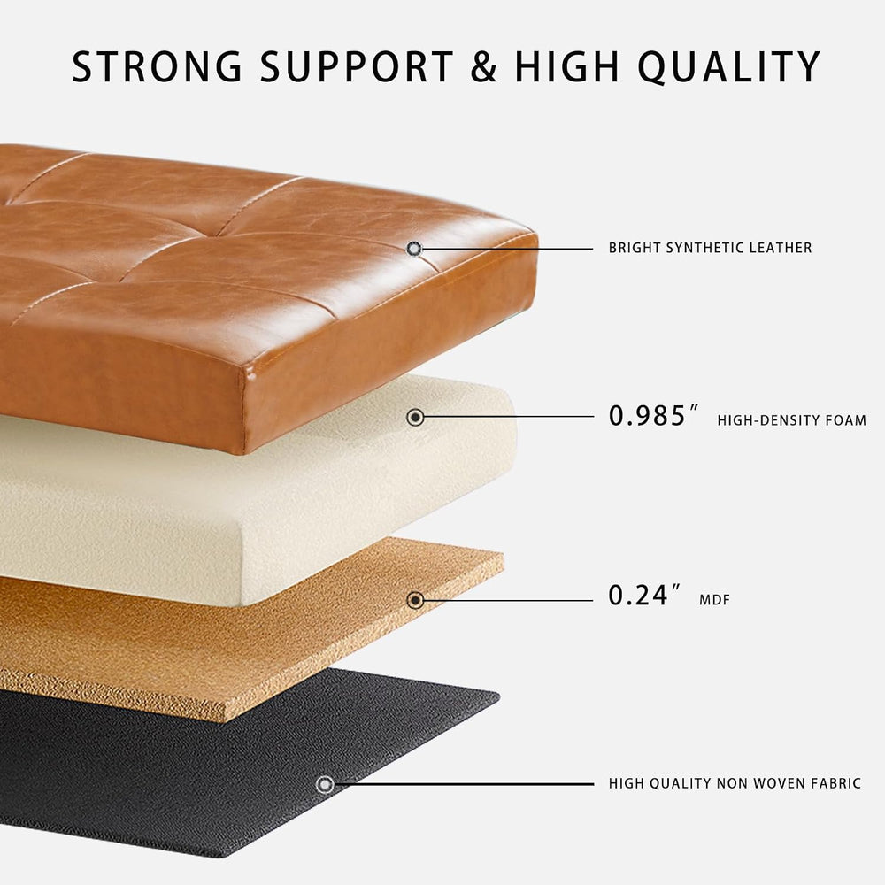HAUSFRAU Ottoman with Storage Bench Folding Foot Rest Stool Cognac Brown