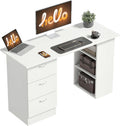 HOMCOM Computer Desk with Drawers, 47" Home Office Desk with Storage, White