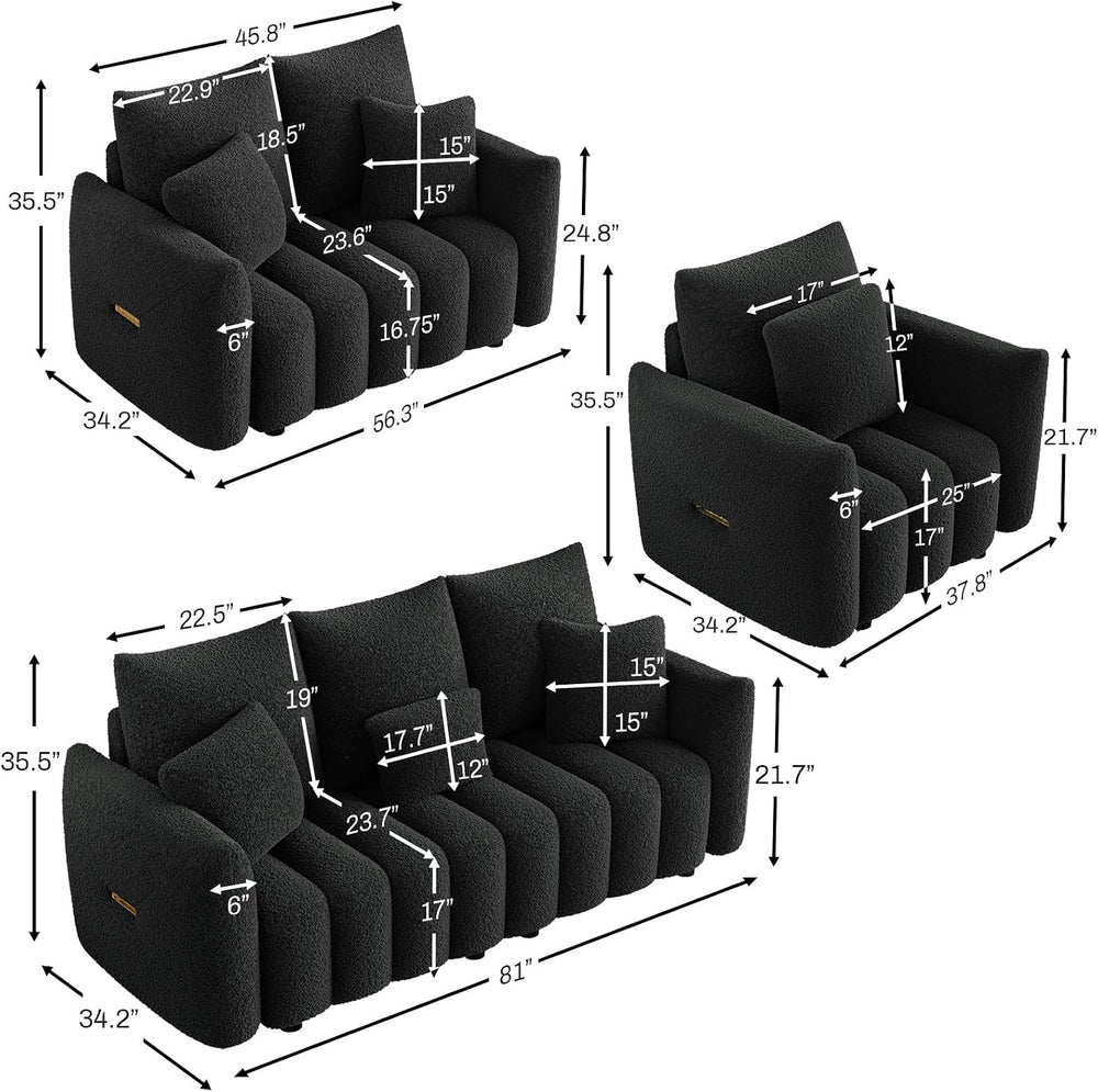 OUYESSIR 3 Pieces Boucle Sofa for Living Room, Modern Deep Seat Sofa Chair &a...