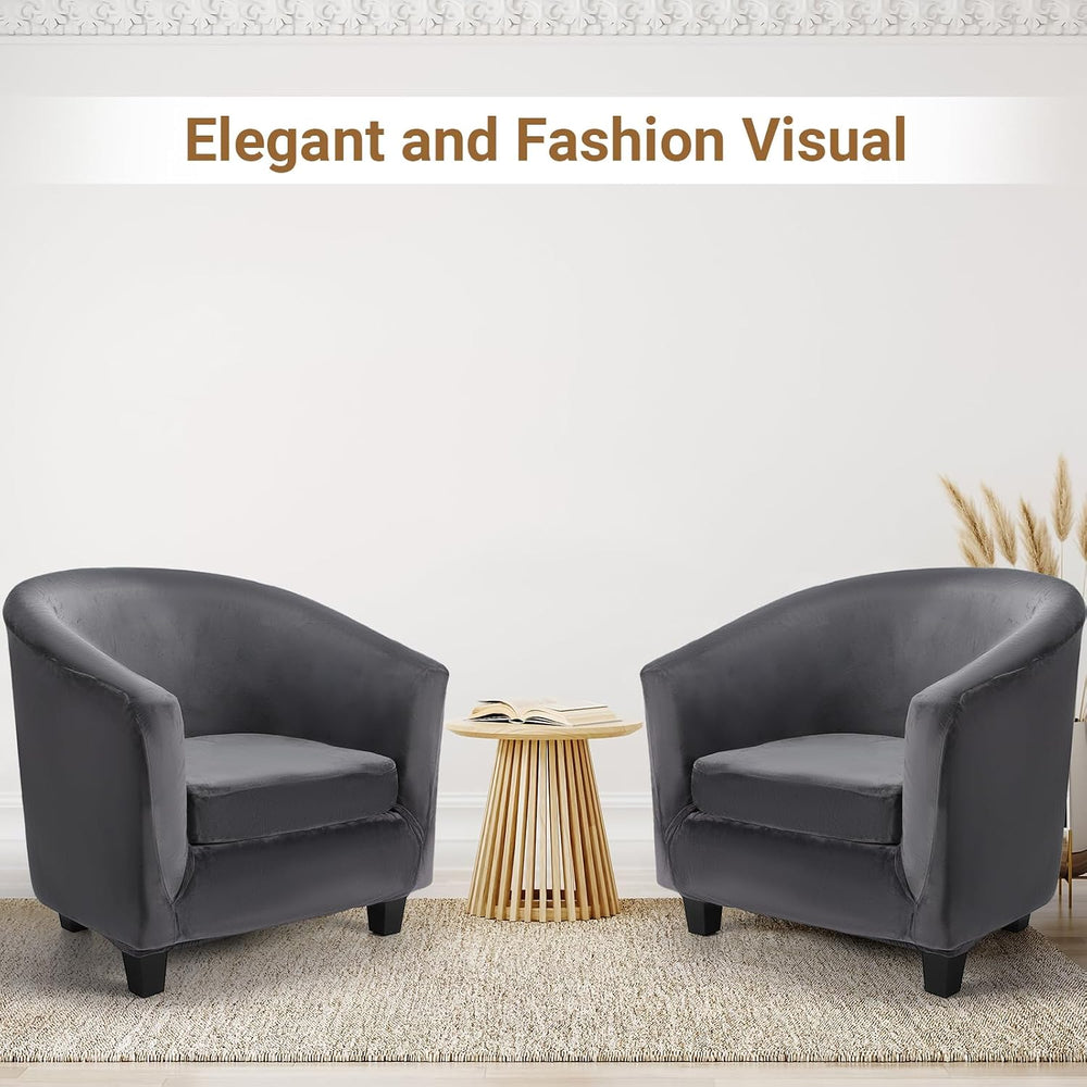Barrel Chair Slipcovers, 2 Piece Dark Gray Club Armchair Slipcover with Cushi...