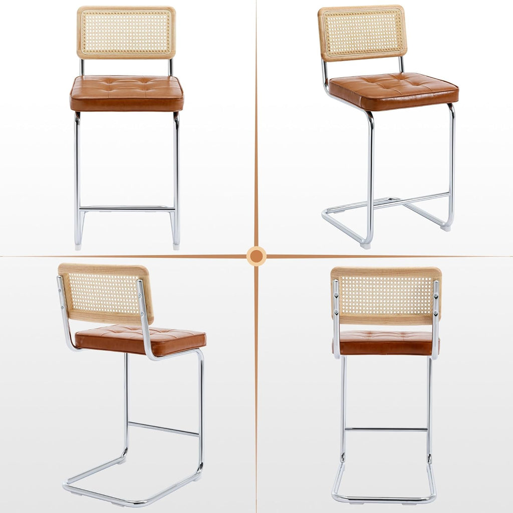 Zesthouse Natural Rattan Counter Stools Set of 3, 26" Modern Boho Barstools