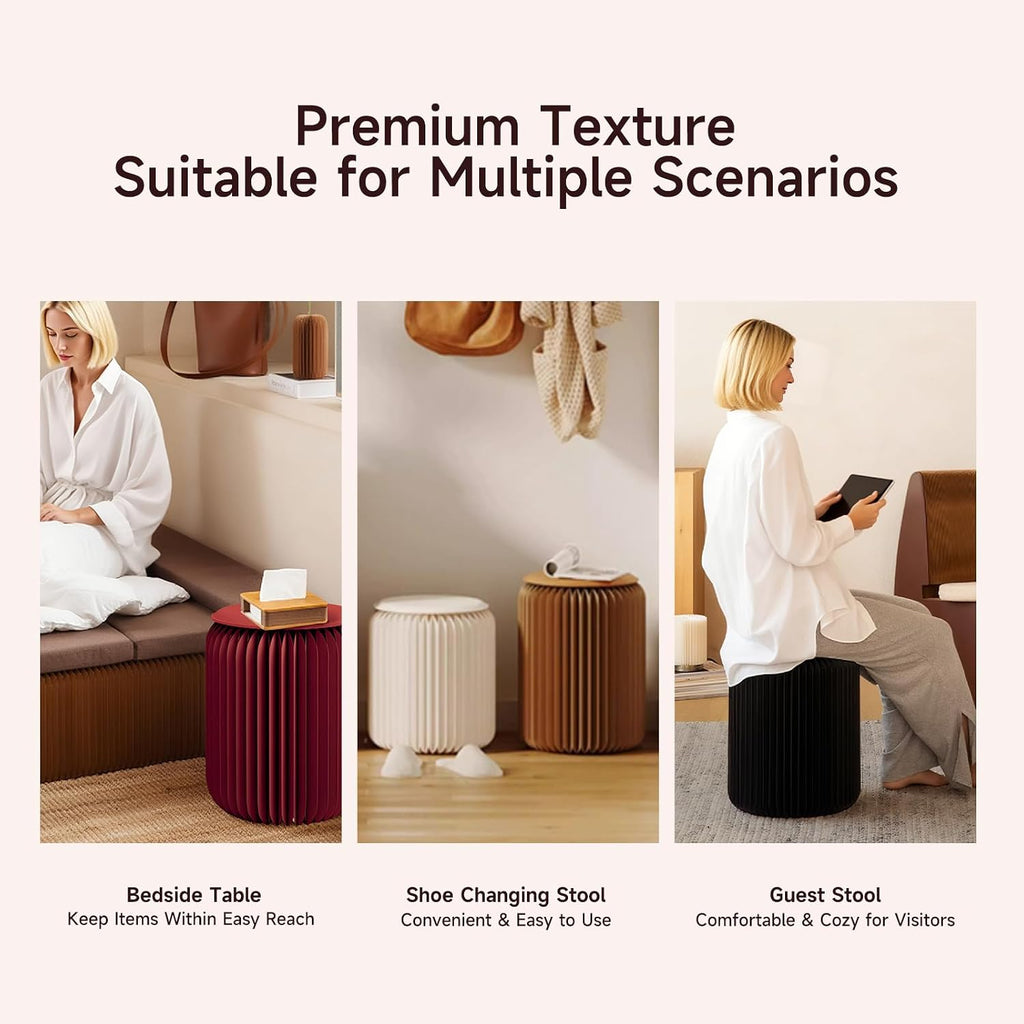 NOONTIDE Folding Stool - 12Inch Home Furniture 660lb Load Capacity Foldable Paper Stool Eco-Friendly Kraft Paper Honeycomb Design,Foldable to 1.2",Brown Modern Minimalist Stool for Living Room(White)