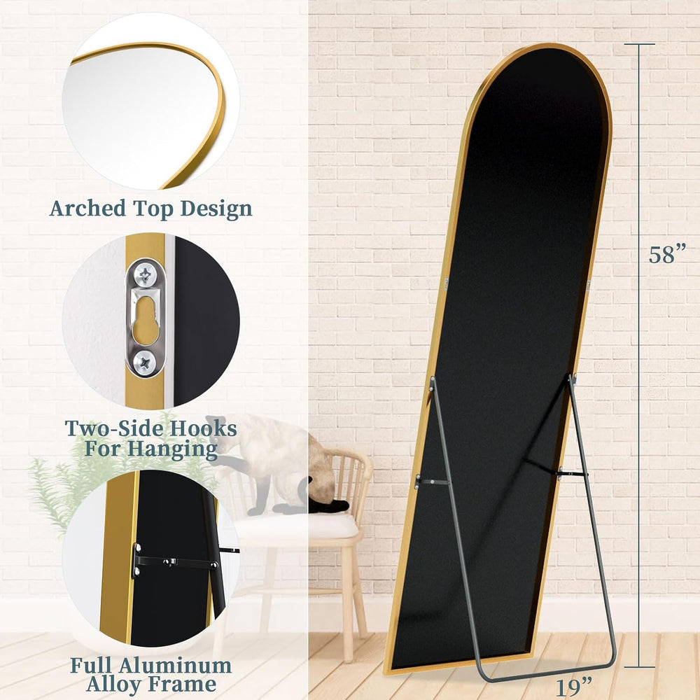 58"x19" Arched Full Length Mirror with Stand,Full Body Floor Mirror