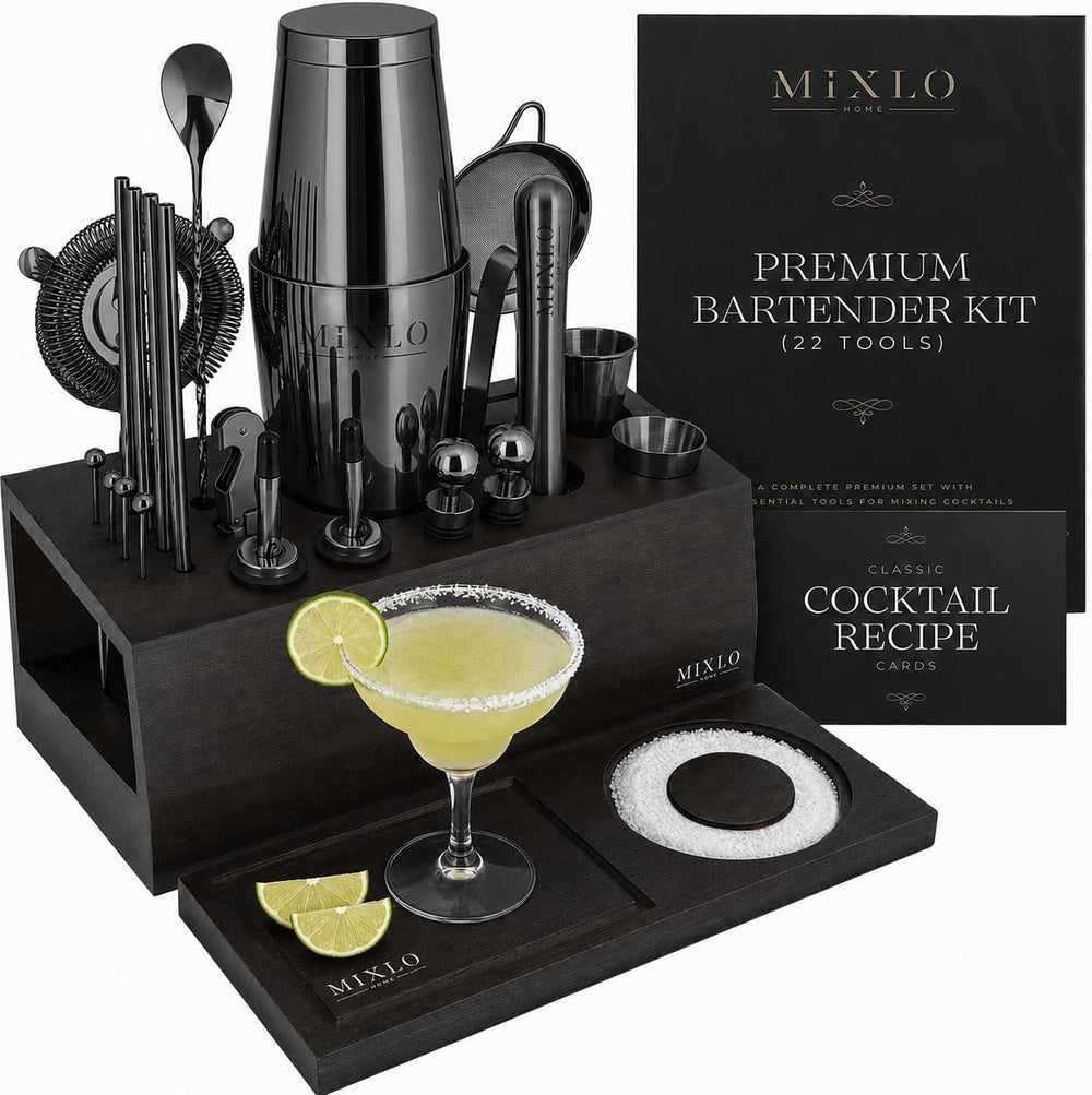 Mixology Bartender Kit - 22Pcs Bar Set Cocktail Shaker Set w Black Bar Cart A...