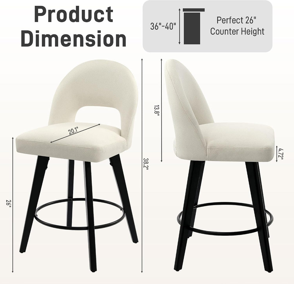 Counter Height Bar Stools Set of 2, Swivel Upholstered Bar Chairs