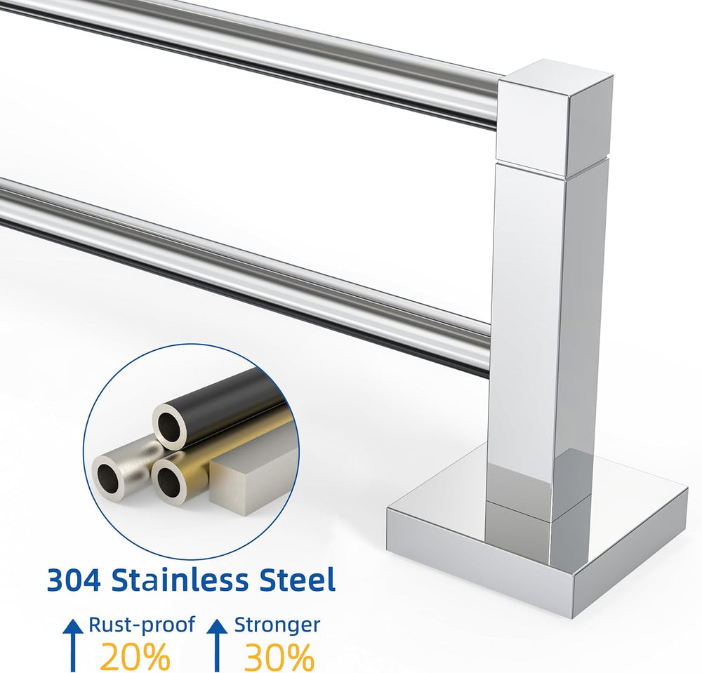 RUACQ Double Towel Bar 24" Towel Racks for Bathroom Wall Mounted Chrome