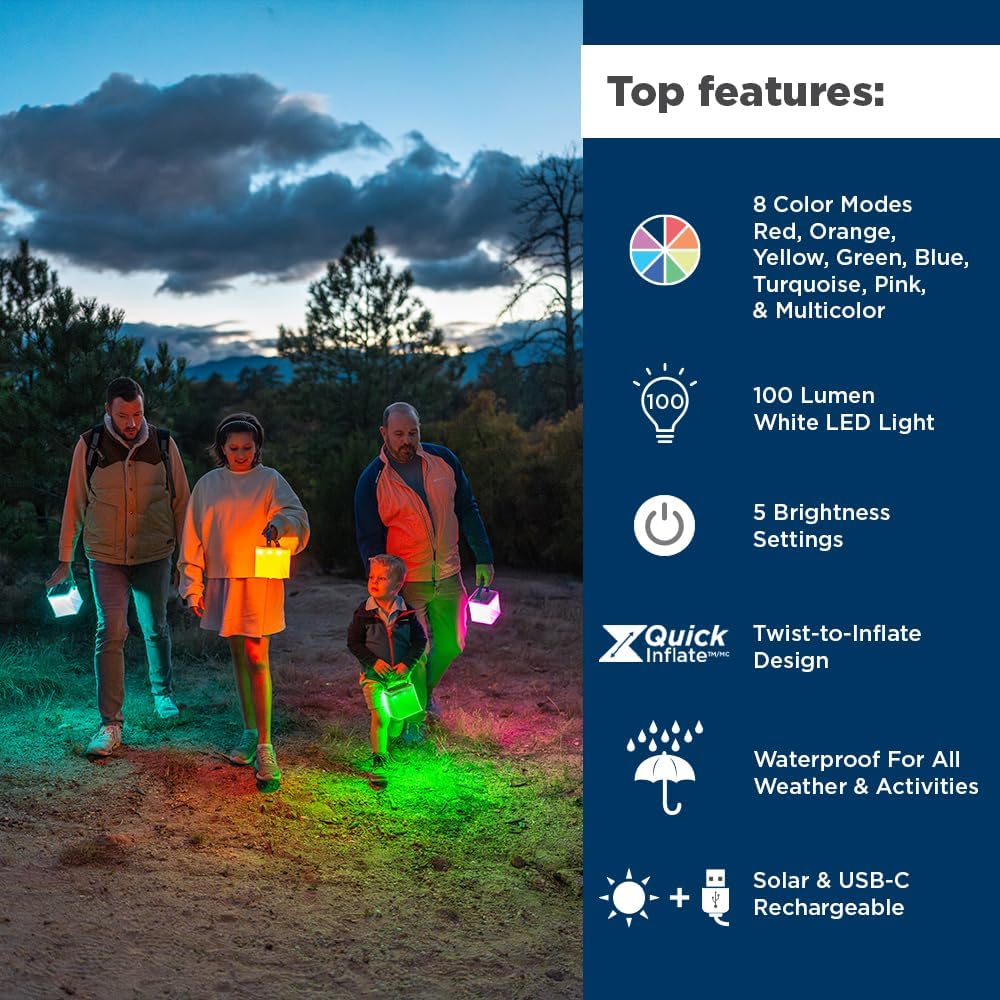 LuminAID Nova Colors Inflatable Solar LED Camping Lantern, 8 Color Modes