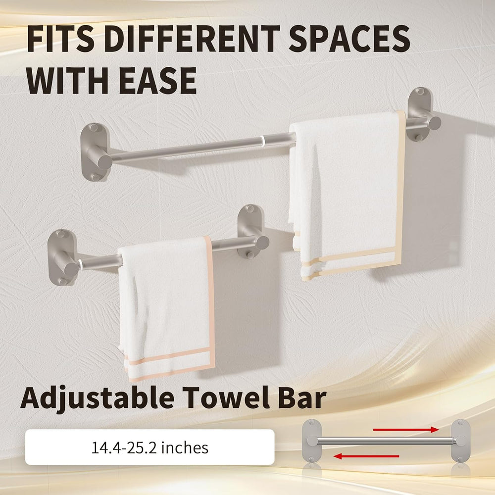 5-Piece Bathroom Hardware Set, Adhesive or Drill Wall Mount, Nickel