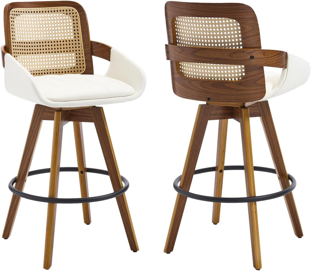 VipDesk 26" Swivel Counter Stools Set of 2 with Rattan Back, Cream