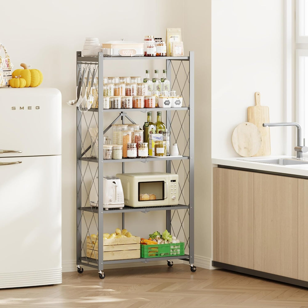 Fenbeli 5-Tier Folding Metal Storage Shelves with Wheels, 750 lb Capacity