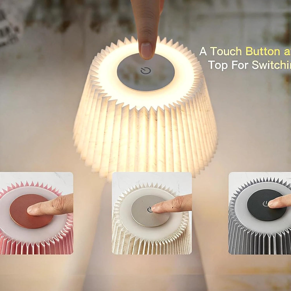 Cordless Rechargeable Small Black Bedside Touch Table Lamp,Pleated Shade