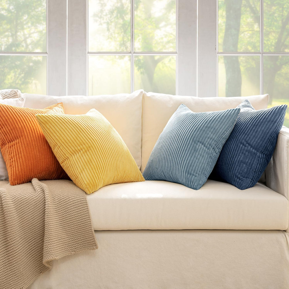 MIULEE Soft Corduroy Decorative Throw Pillow Covers Blue-Orange 18x18