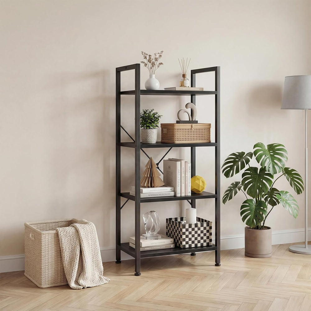 DUMOS 4 Tiers Open Bookshelf, Classic Freestanding Tall Display Shelf, Multif...
