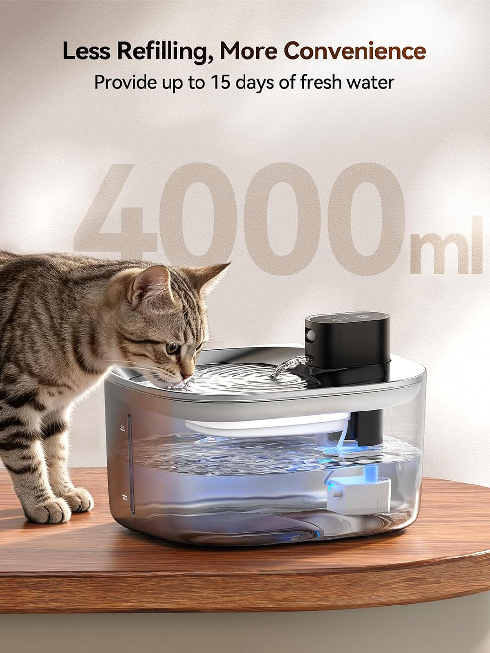 FEELNEEDY Wireless Cat Water Fountain Stainless Steel with Sensor, 4000mAh Ba...